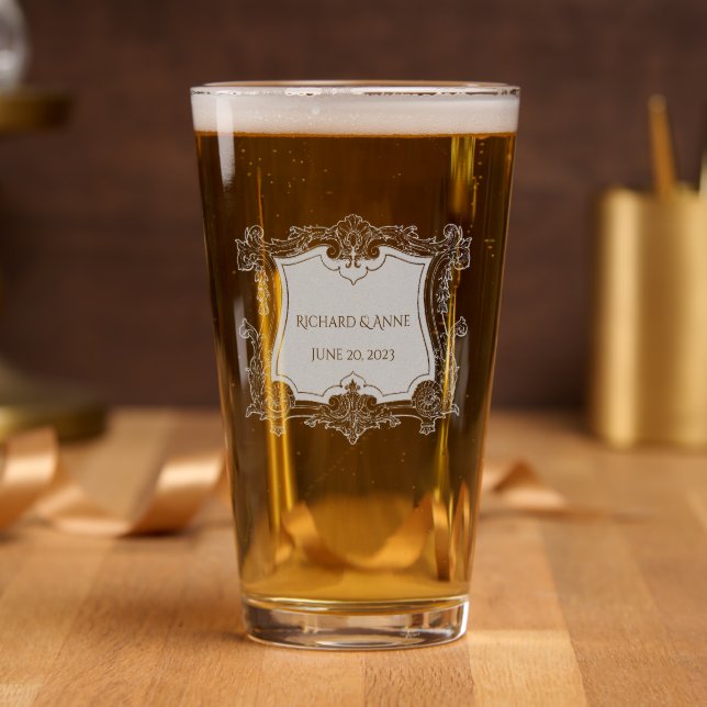 Romantic,Elegant Wedding French Framed  Pint Glass (Party)