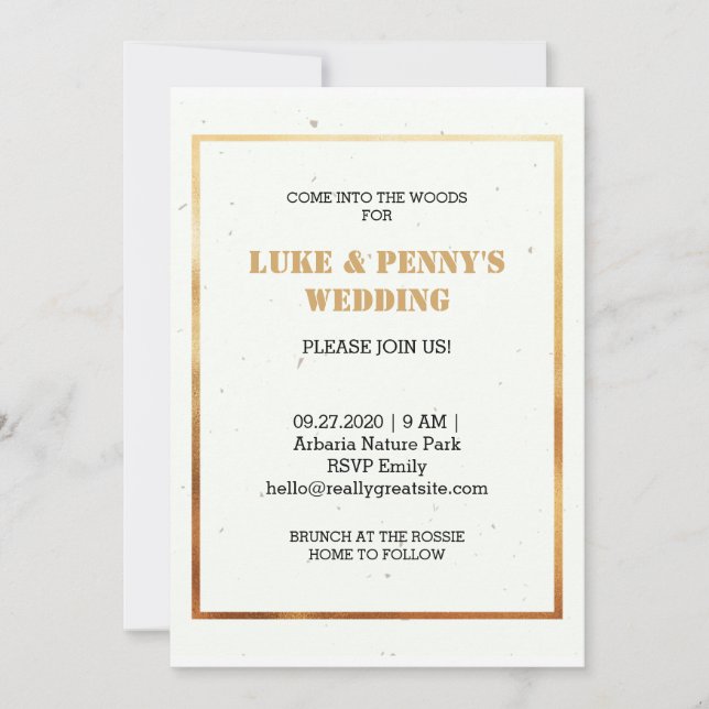 Romantic elegant white and gold wedding Invitation (Front)