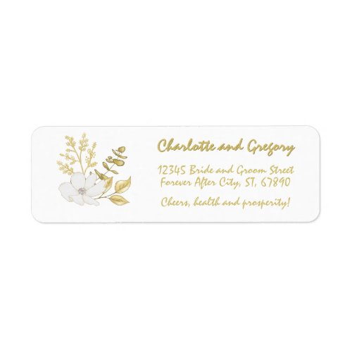 Romantic Elegant White Gold Floral Return Address Label