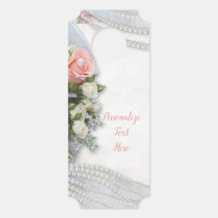 Romantic & Elegant White Pearls Pink Rose Room Door Hanger