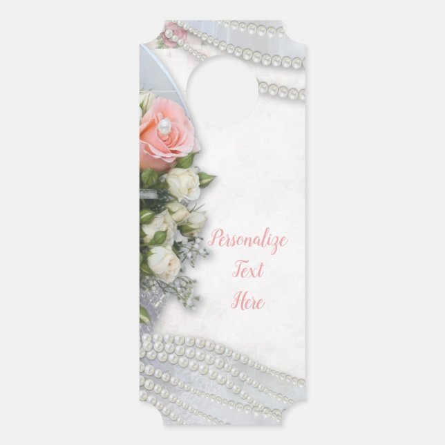 Romantic & Elegant White Pearls Pink Rose Room Door Hanger (Front)