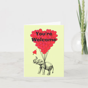 Romantic elephant and heart you're welcome letterpress thank you card