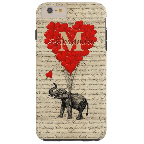 Romantic elephant and love heart monogram tough iPhone 6 plus case