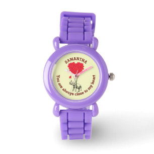 Romantic elephant and red heart personalized watch