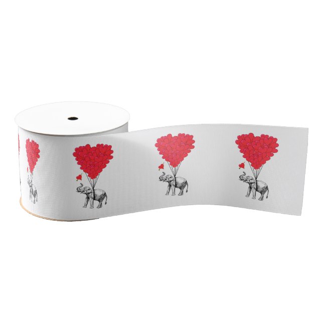 Romantic elephant and Valentines love heart Grosgrain Ribbon (Spool)