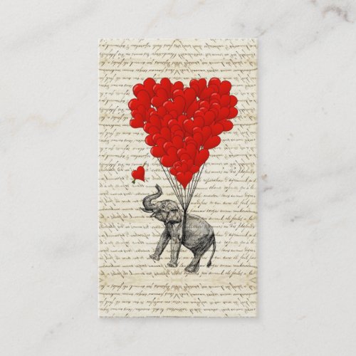 Romantic elephant &amp; heart balloons business card template