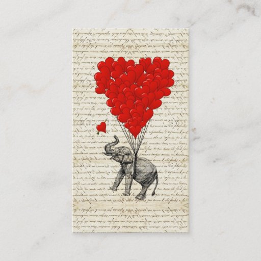 Customizable Romantic elephant &amp; heart balloons business card template