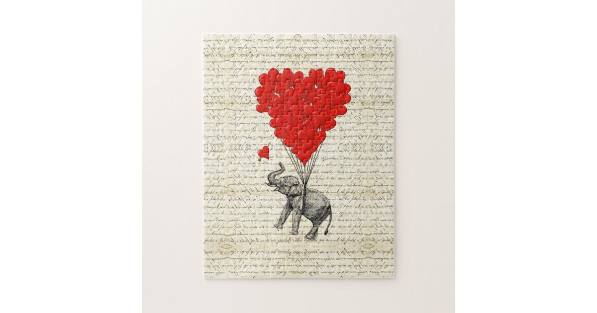 romantic elephant heart balloons jigsaw puzzle zazzle com create your own party invitations