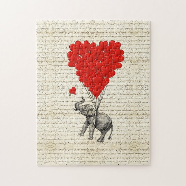 Romantic elephant & heart balloons jigsaw puzzle (Vertical)