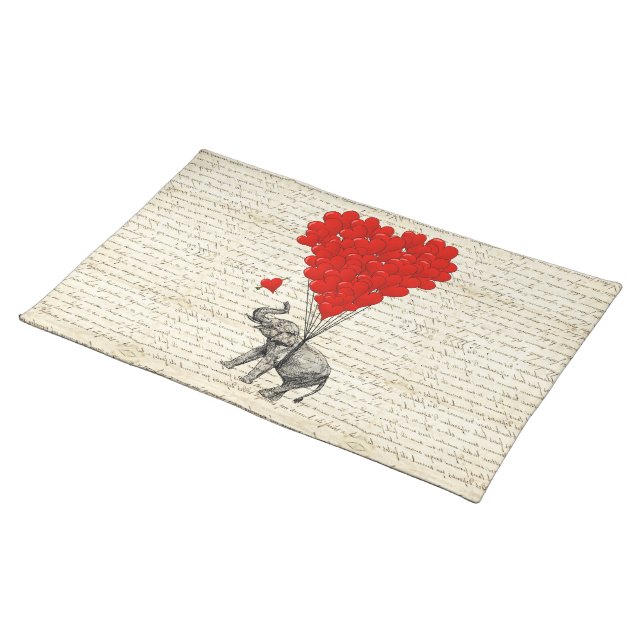 Romantic elephant & heart balloons placemat (On Table)