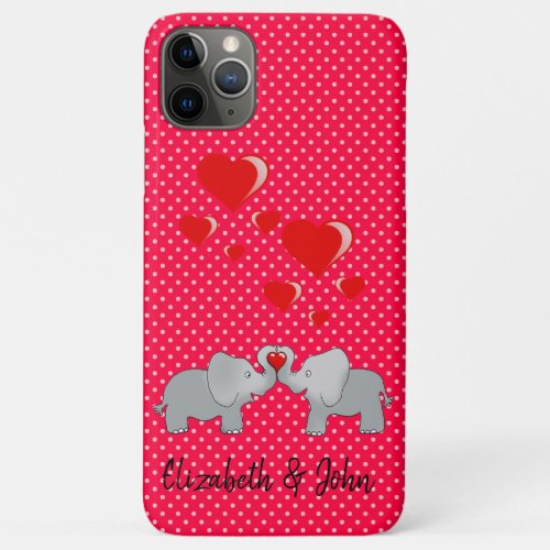 Romantic Elephants  Red Hearts On Polka Dots iPhone 11 Pro Max Case