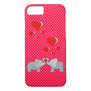 Romantic Elephants & Red Hearts On Polka Dots iPhone 8/7 Case