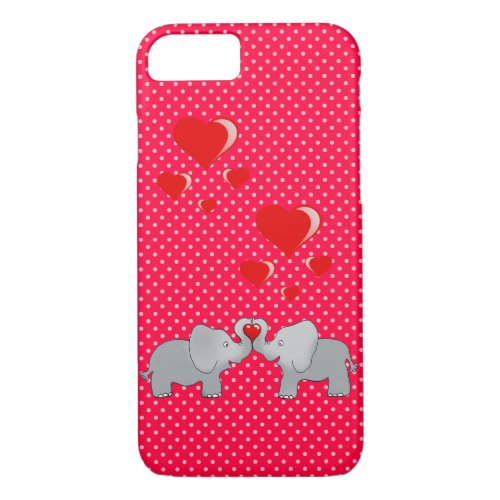 Romantic Elephants  Red Hearts On Polka Dots iPhone 87 Case