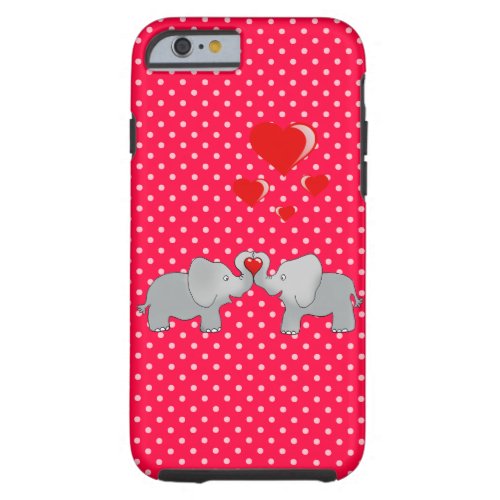 Romantic Elephants  Red Hearts On Polka Dots Tough iPhone 6 Case