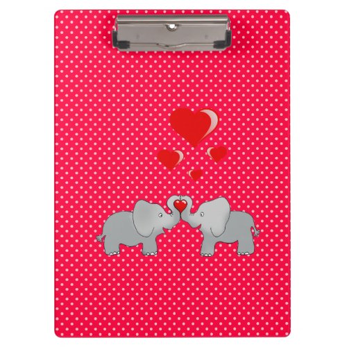 Romantic Elephants  Red Hearts On Polka Dots Clipboard