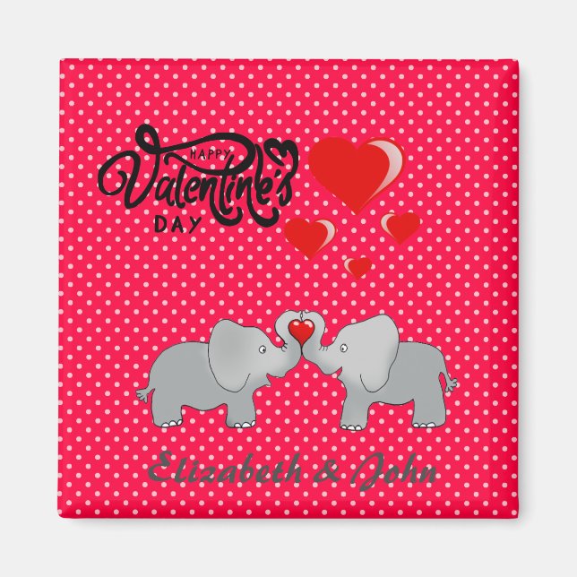 Romantic Elephants & Red Hearts On Polka Dots  Magnet (Front)