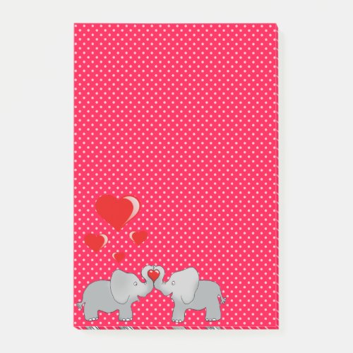 Romantic Elephants  Red Hearts On Polka Dots Post_it Notes