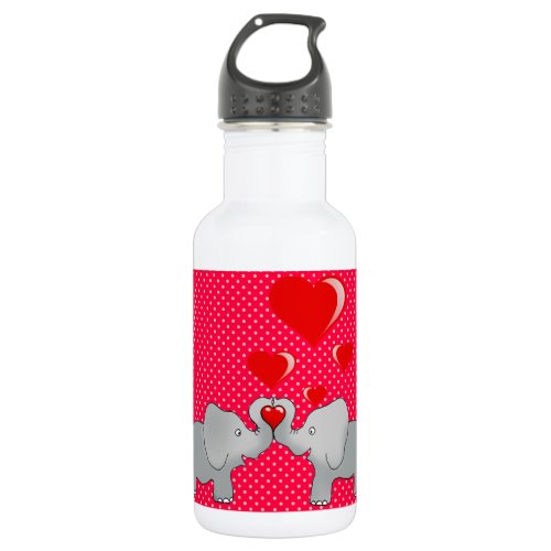 Romantic Elephants  Red Hearts On Polka Dots Stainless Steel Water Bottle