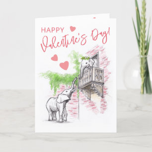 Romantic Elephants Romeo and Juliet Valentines Day Holiday Card