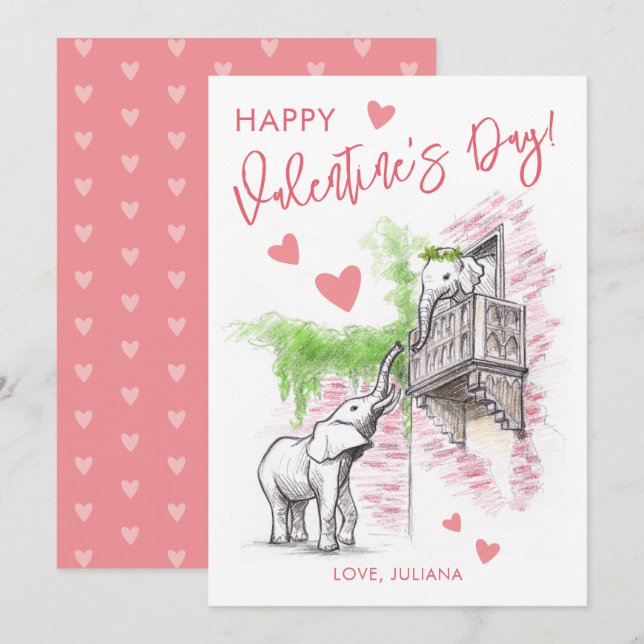 Romantic Elephants Romeo and Juliet Valentines Day Holiday Card (Front/Back)
