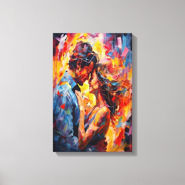 Romantic Embrace Expressionism Abstract Love Art Canvas Print (Front)