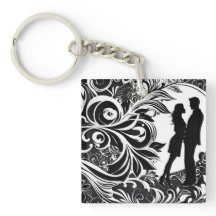 Romantic Embrace White & Black Floral Silhouette