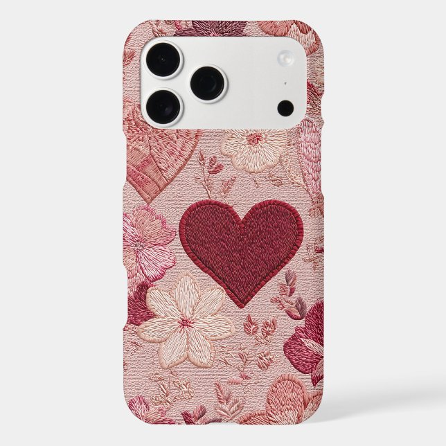 Romantic Embroidered Hearts & Floral Pattern Case-Mate iPhone Case (Back)