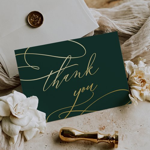 Romantic Emerald and Gold Foil Thank You Card