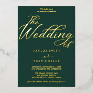Romantic Emerald & Gold Foil Wedding Invitation