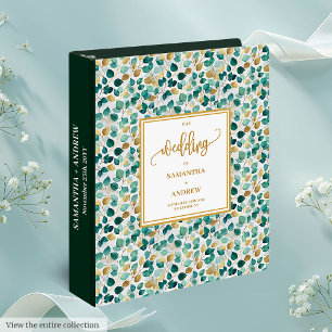 Romantic Emerald Gold Leaves Wedding Album 3 Ring Binder