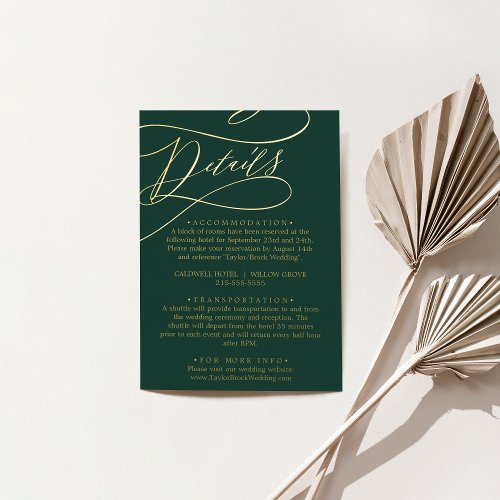 Romantic Emerald Green and Gold Foil Details Card