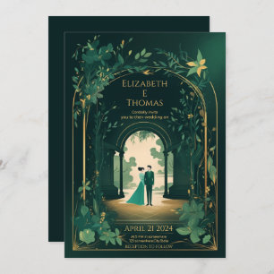 Romantic Emerald Green And Gold. Invitation
