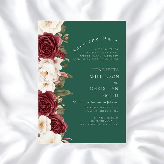 Romantic emerald green  Floral Save the Date Card (Creator Uploaded)