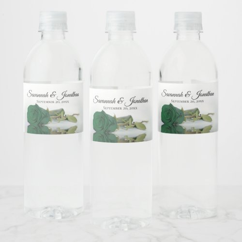 Romantic Emerald Green Rose Elegant Wedding Water Bottle Label