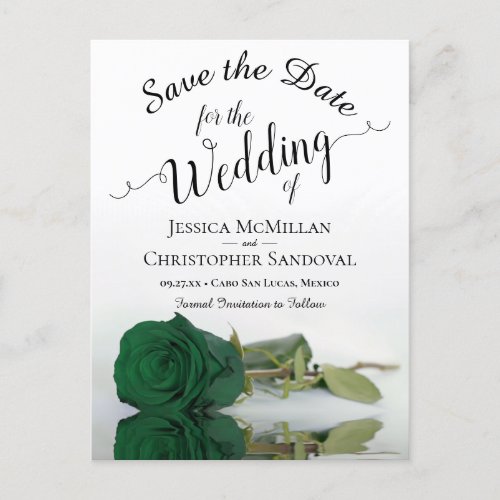 Romantic Emerald Green Rose Wedding Save the Date Announcement Postcard