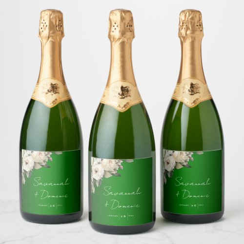 Romantic Emerald Green Wedding  Sparkling Wine Label