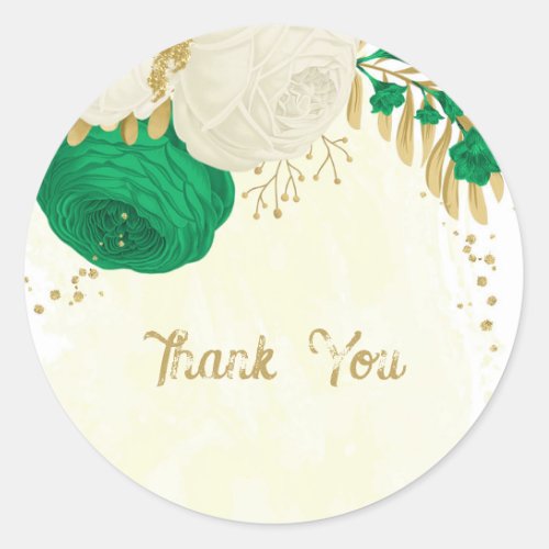 Romantic emerald green  white flowers wedding classic round sticker