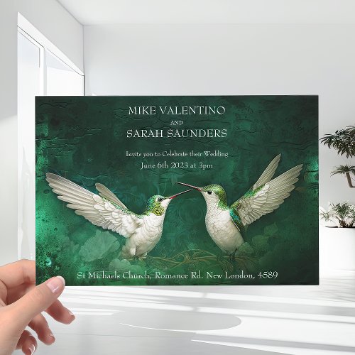 Romantic Emmerald Green Hummingbirds Wedding Invitation