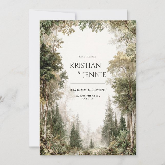 Romantic Enchanted Forest Vintage Oil Painting Invitation (Front)