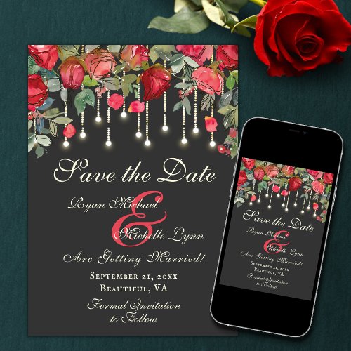 Romantic Enchanting Red Rose Garden Floral Wedding Save The Date