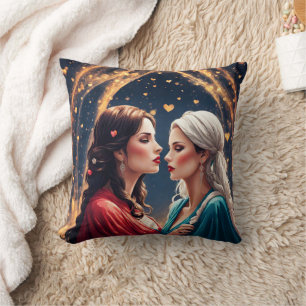 Romantic Encounter Between Two Elegant Women Throw Pillow