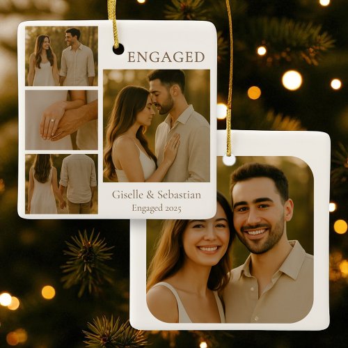 Romantic Engaged Photo Engagement Christmas Ceramic Ornament