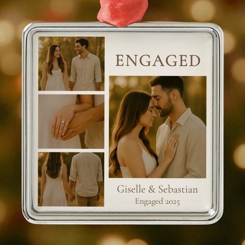 Romantic Engaged Photo Engagement Christmas Metal Ornament