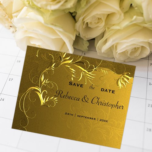 Romantic Era Elegance Golden Save the Date Announcement Postcard