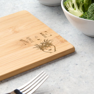 Romantic Etched Palm Tree Bride & Groom's Initials Engraved Cutting Board