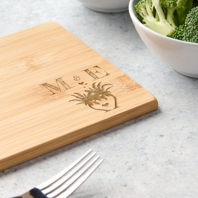 Romantic Etched Palm Tree Bride & Groom's Initials Engraved Cutting Board (Kitchen)