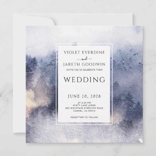 Romantic Ethereal Forest Rustic Watercolor Wedding Invitation