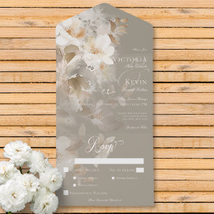 Romantic Ethereal Neutral Beige Floral Dinner All In One Invitation