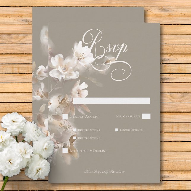 Romantic Ethereal Neutral Beige Floral Dinner RSVP (Romantic Ethereal Neutral Beige Floral Dinner RSVP)
