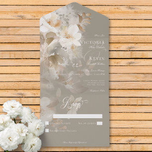 Romantic Ethereal Neutral Beige Floral No Dinner All In One Invitation